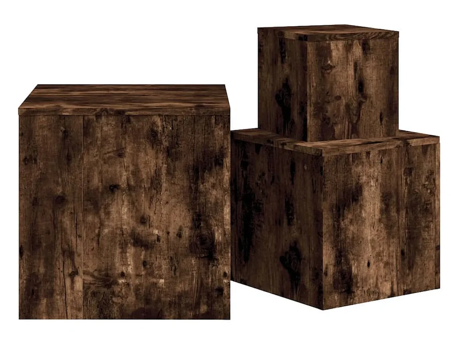Mesitas auxiliares 3 piezas madera contrachapada roble ahumado