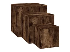 Mesitas auxiliares 3 piezas madera contrachapada roble ahumado