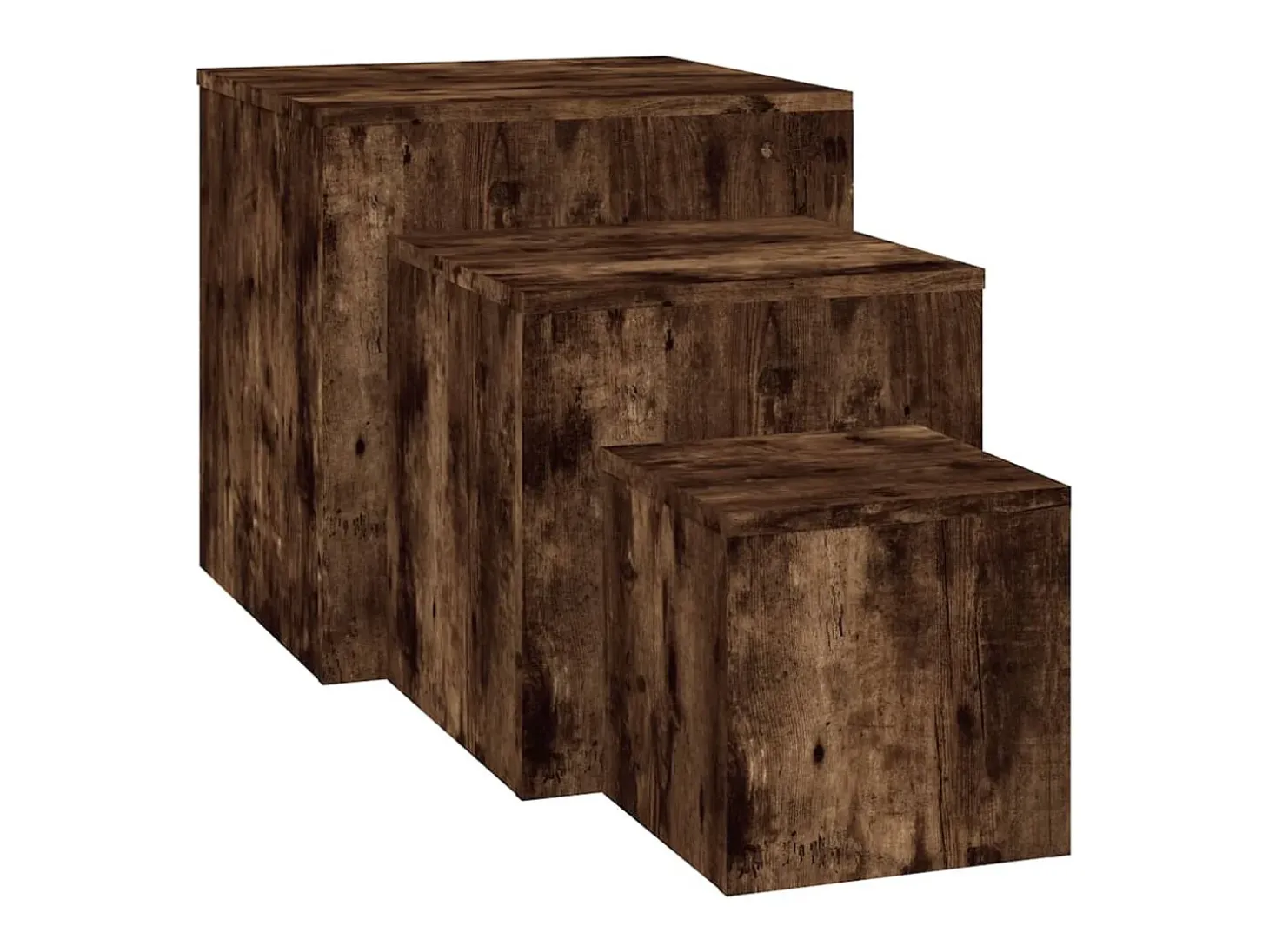 Mesitas auxiliares 3 piezas madera contrachapada roble ahumado