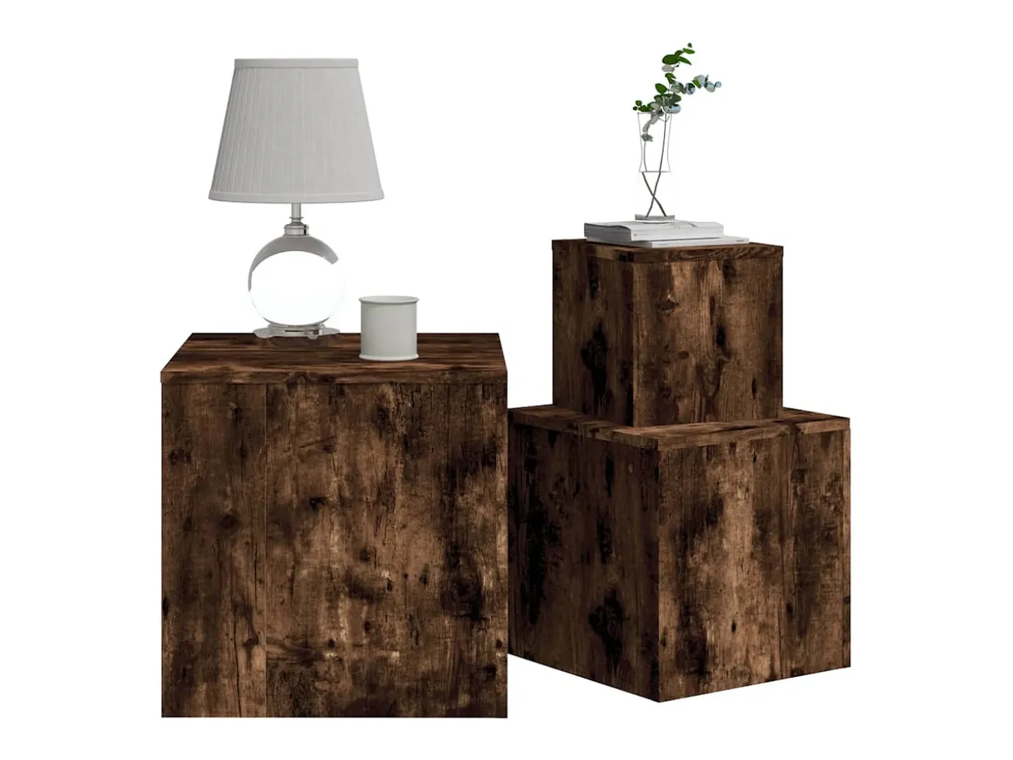 Mesitas auxiliares 3 piezas madera contrachapada roble ahumado