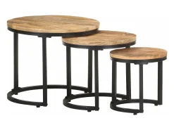 Mesitas auxiliares 3 Piezas madera de mango rugosa