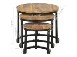Mesitas auxiliares 3 Piezas madera de mango rugosa