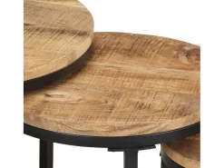Mesitas auxiliares 3 Piezas madera de mango rugosa