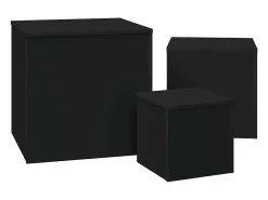 Mesitas auxiliares 3 uds madera contrachapada negro