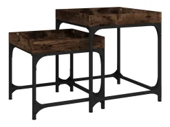 Mesitas auxiliares 3 uds madera contrachapada roble ahumado