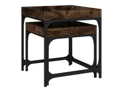 Mesitas auxiliares 3 uds madera contrachapada roble ahumado