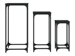 Mesitas auxiliares apilables 3 uds madera de ingeniería negro