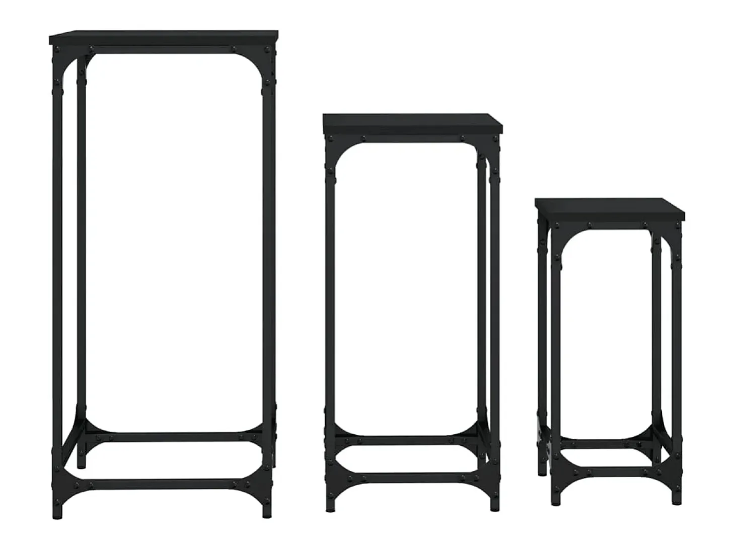 Mesitas auxiliares apilables 3 uds madera de ingeniería negro