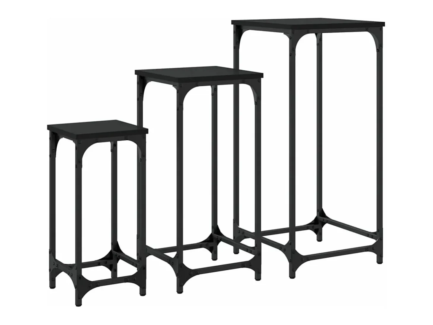 Mesitas auxiliares apilables 3 uds madera de ingeniería negro