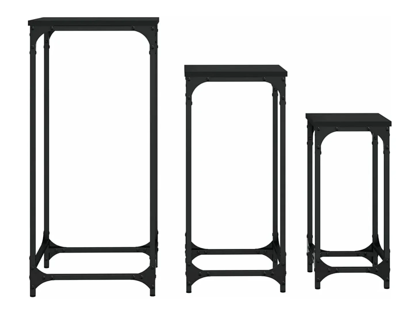 Mesitas auxiliares apilables 3 uds madera de ingeniería negro