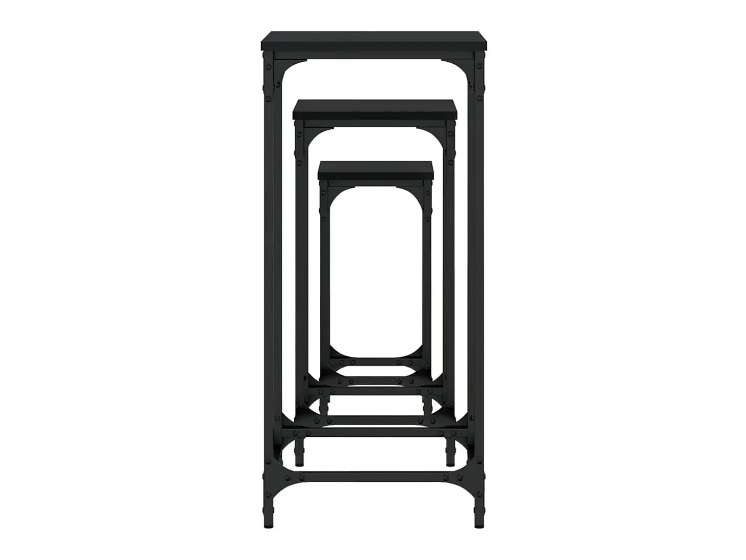 Mesitas auxiliares apilables 3 uds madera de ingeniería negro