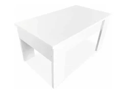 Meyvaser - Mesa de Centro Elevable, Mesita de Salón o Comedor, Acabado en Color Blanco, Medidas: 90 cm (Ancho) x 50 cm (Fondo) x 46-57 cm (Alto)