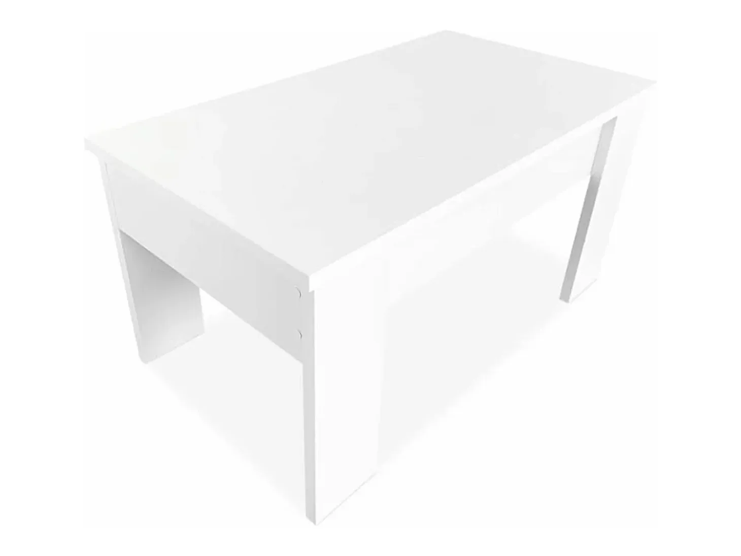 Meyvaser - Mesa de Centro Elevable, Mesita de Sal贸n o Comedor, Acabado en Color Blanco, Medidas: 90 cm (Ancho) x 50 cm (Fondo) x 46-57 cm (Alto)