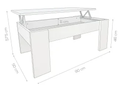 Meyvaser - Mesa de Centro Elevable, Mesita de Salón o Comedor, Acabado en Color Wengue, Medidas: 90 cm (Ancho) x 50 cm (Fondo) x 46-57 cm (Alto)