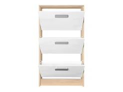 Meyvaser - Zapatero 3 Puertas, Zapatero Estrecho, Acabado en Color Roble y blanco, Medidas: 108 cm (Alto) x 60 cm (Ancho) x 17 cm (Fondo)