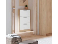 Meyvaser - Zapatero 3 Puertas, Zapatero Estrecho, Acabado en Color Roble y blanco, Medidas: 108 cm (Alto) x 60 cm (Ancho) x 17 cm (Fondo)