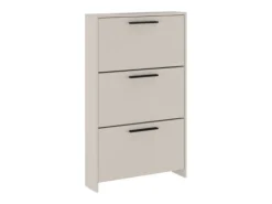 Meyvaser - Zapatero con 3 Puertas, Mueble para Zapatos Estrecho en Color Beige, Medidas: 115 cm (Alto) x 68,5 cm (Ancho) x 17 cm (Fondo)