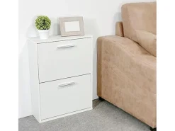 Meyvaser - Zapatero con 2 Puertas, Mueble para Zapatos Estrecho en Color Blanco, Medidas: 73 cm (Alto) x 54 cm (Ancho) x 18 cm (Fondo)