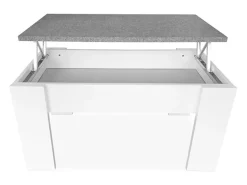 Meyvaser Mesa de Centro Elevable, para Salón o Comedor, Medidas: 90 cm x 50 cm x 46-57 cm, Acabado en Color Madera Blanca con Tapa Gris Piedra