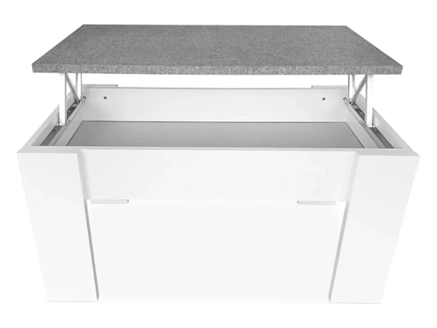 Meyvaser Mesa de Centro Elevable, para Sal贸n o Comedor, Medidas: 90 cm x 50 cm x 46-57 cm, Acabado en Color Madera Blanca con Tapa Gris Piedra