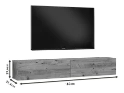 Meyvaser.com Ecommerce Company Mueble de TV de Pared Moderno Color Roble y Blanco con 2 Cajones - 180x31.6x29.6 cm.
