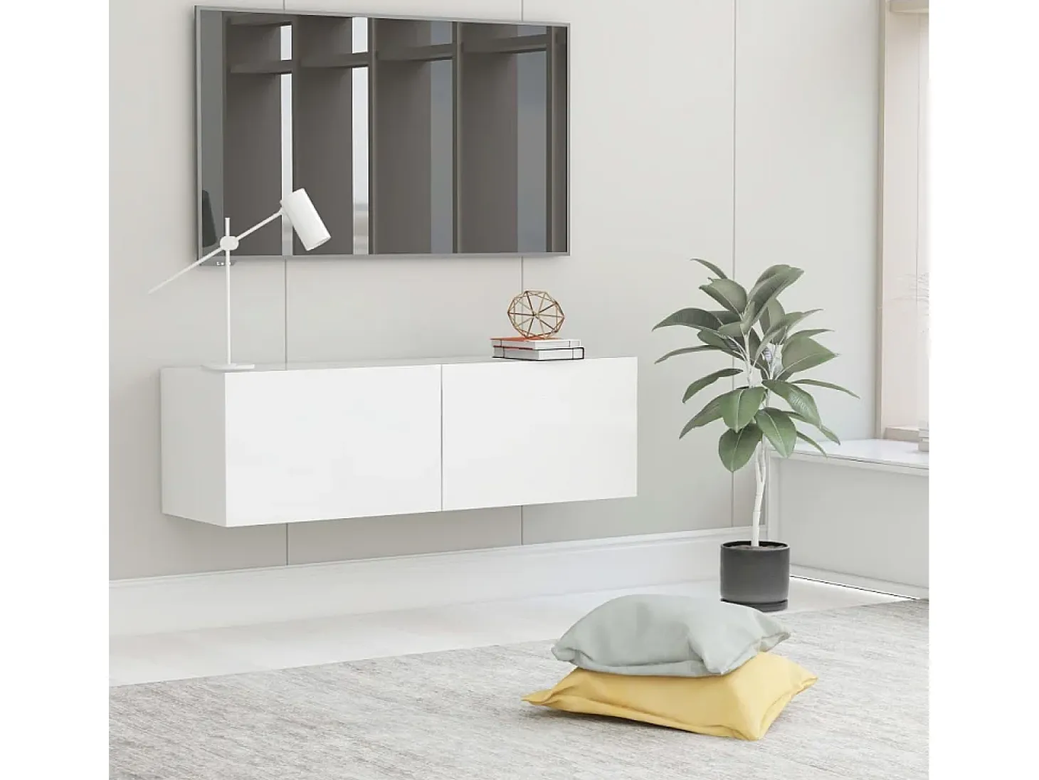 Mitchel Mueble para TV pared madera contrachapada blanco 100x30x30 cm