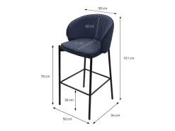 ML-Design 2x Taburetes de bar azul oscuro con tapizado de tela, 76cm sillas con respaldo y reposapíes, estructura metálica sillones para encimera