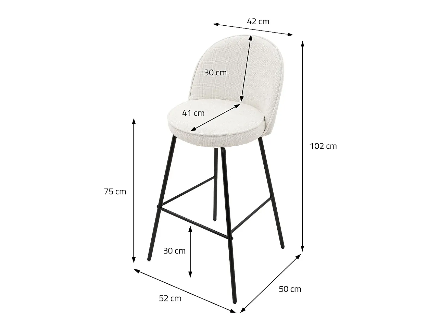 ML-Design 2x Taburetes de bar beige con tapizado de tela, 75cm altura, sillas con respaldo y reposapíes, estructura metálica sillones para encimera