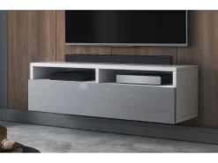 Mobile TV con cassetto - bianco opaco / grigio lucido con LED - 100 cm - REDNAW