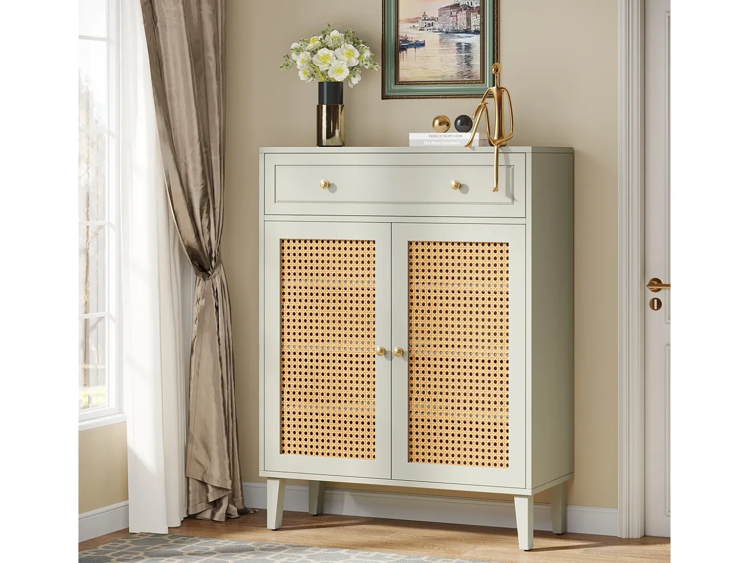 Modern shoe cabinet with doors and drawers, mint green wicker shoe cabinet with adjustable shelf