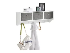 Moderna estantería de Pared, Perchero, Estante de Pared,con 5 Ganchos y 3 cajones,L100 cm FRG282-W SoBuy ES