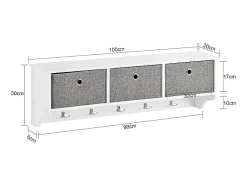Moderna estantería de Pared, Perchero, Estante de Pared,con 5 Ganchos y 3 cajones,L100 cm FRG282-W SoBuy ES