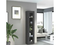 Moderna vitrina de salón negra con puerta 4 estantes de cristal Nota Vidrio