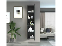 Moderna vitrina de salón negra con puerta 4 estantes de cristal Nota Vidrio