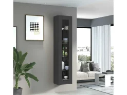 Moderna vitrina de salón negra con puerta 4 estantes de cristal Nota Vidrio