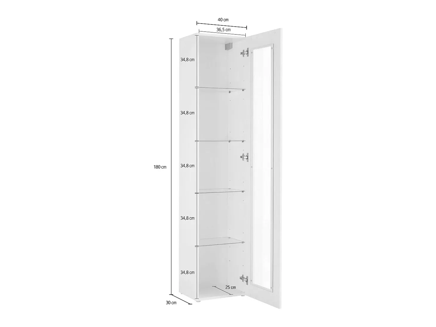 Moderna vitrina de salón negra con puerta 4 estantes de cristal Nota Vidrio