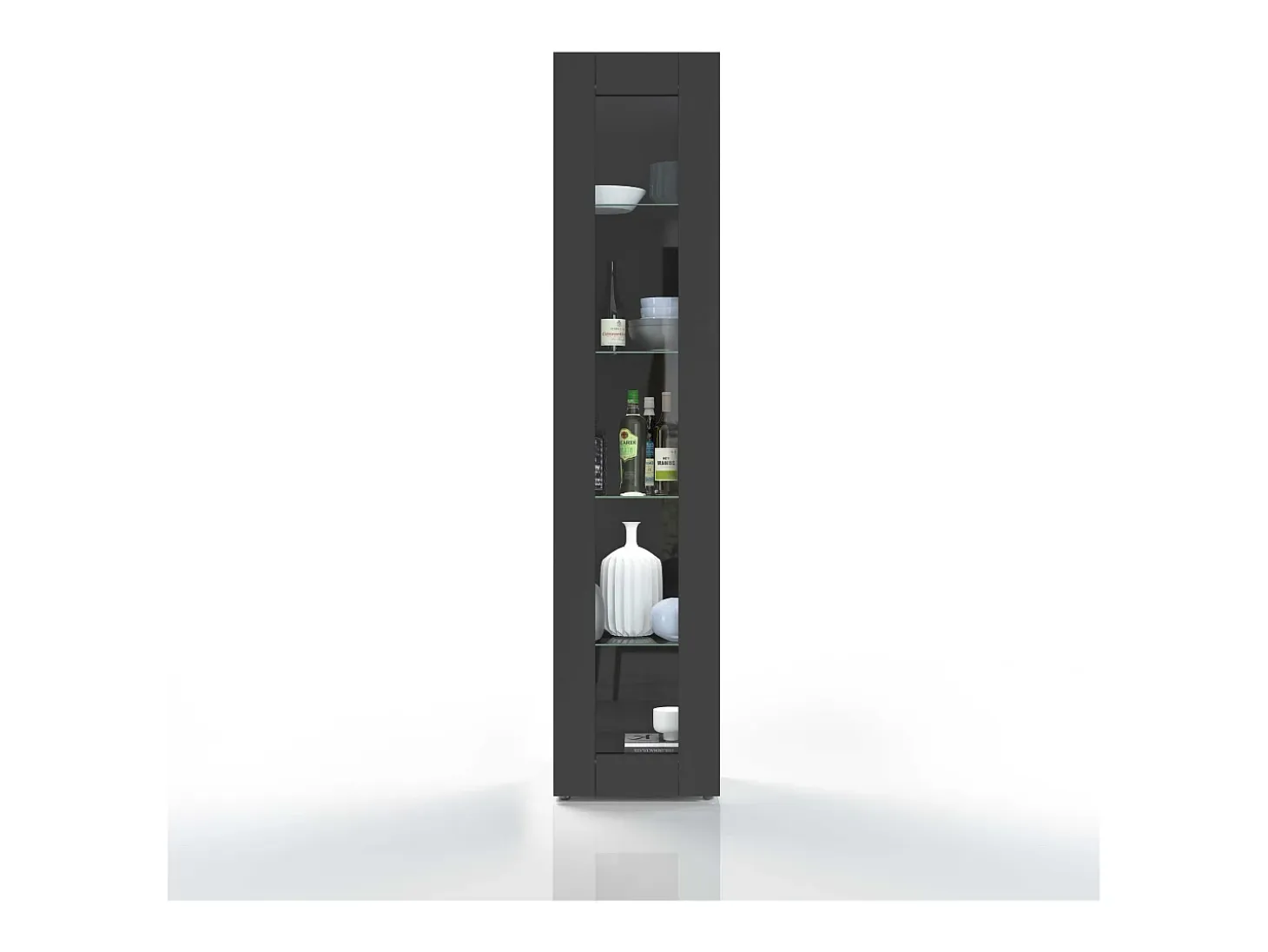 Moderna vitrina de salón negra con puerta 4 estantes de cristal Nota Vidrio