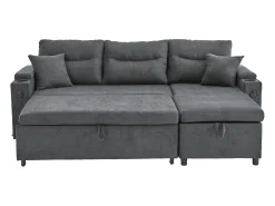 Moderno sofá convertible de 3 plazas en lino con almacenaje, portavasos y puerto USB - Gris