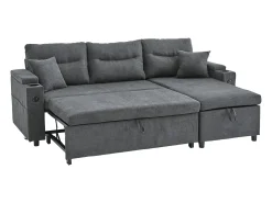 Moderno sofá convertible de 3 plazas en lino con almacenaje, portavasos y puerto USB - Gris