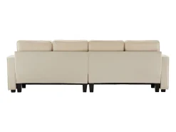 Moderno sofá recto de 4 plazas con bolsillos laterales y cojines - en tejido de lino - mueble de salón - beige