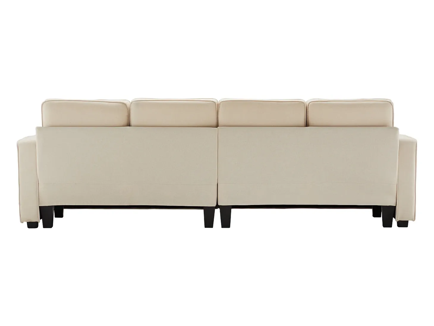 Moderno sofá recto de 4 plazas con bolsillos laterales y cojines - en tejido de lino - mueble de salón - beige