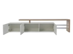 Moderno soporte para TV LED en blanco y roble, 200 cm, con cargador europeo