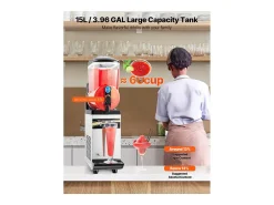 Máquina de Granito SucceBuy, Depósito Único de 15 L, Acero Inoxidable, Distribuidor de Bebidas Heladas, para Hogar, Restaurantes, Cafés, Bares