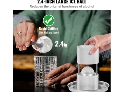 Máquina de Hielo SucceBuy 61 mm, Prensa de Hielo en Aluminio Redondo para Whisky, Plata