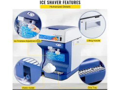 Máquina de Hielo SucceBuy Máquina de Conos de Nieve 250 W 265 LBS/H Trituradora de Hielo Ajustable para Uso Doméstico