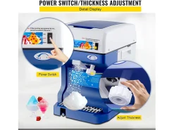 Máquina de Hielo SucceBuy Máquina de Conos de Nieve 250 W 265 LBS/H Trituradora de Hielo Ajustable para Uso Doméstico