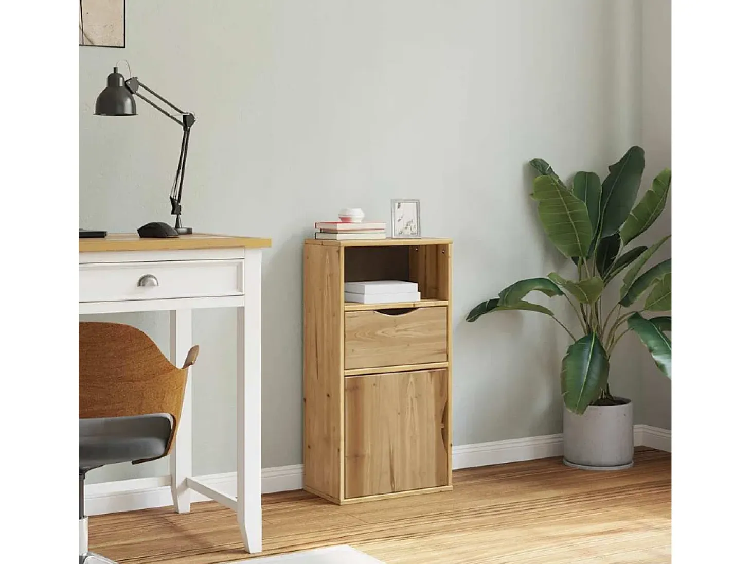 Mueble auxiliar con cajón ODDA 40x24x79 cm madera maciza pino