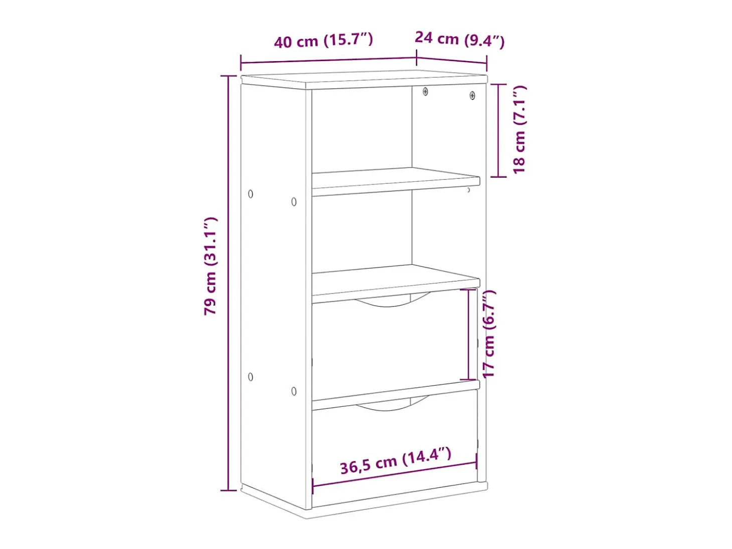 Mueble auxiliar con cajones ODDA blanco 40x24x79 cm madera pino