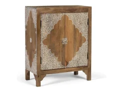 Mueble auxiliar en madera de mango con dos puertas pintadas a mano