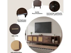 Mueble bajo para TV - 190 x 40 x 52 cm - con 3 puertas + 2 cajones - para TV de 75 pulgadas - MDF - Marrón